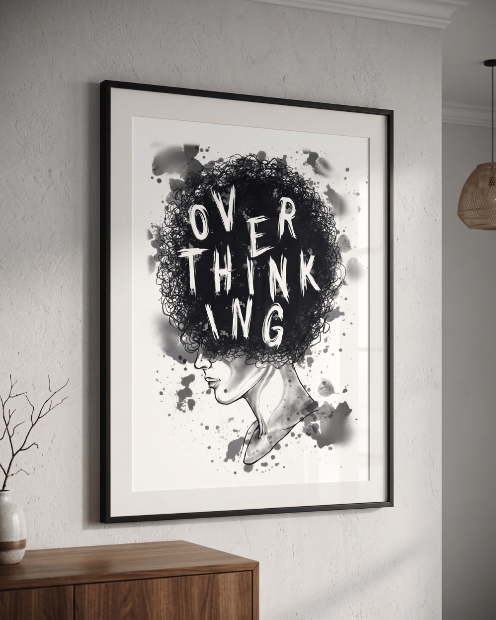 Overthinking Wall Art | Dark Psychology Poster | Moody Black White Decor