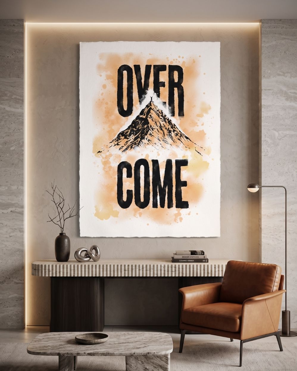 Overcome Mountain Poster | Motivational Wall Art | Inspirational Adventure Print | Success Mindset Decor | Climbing Art