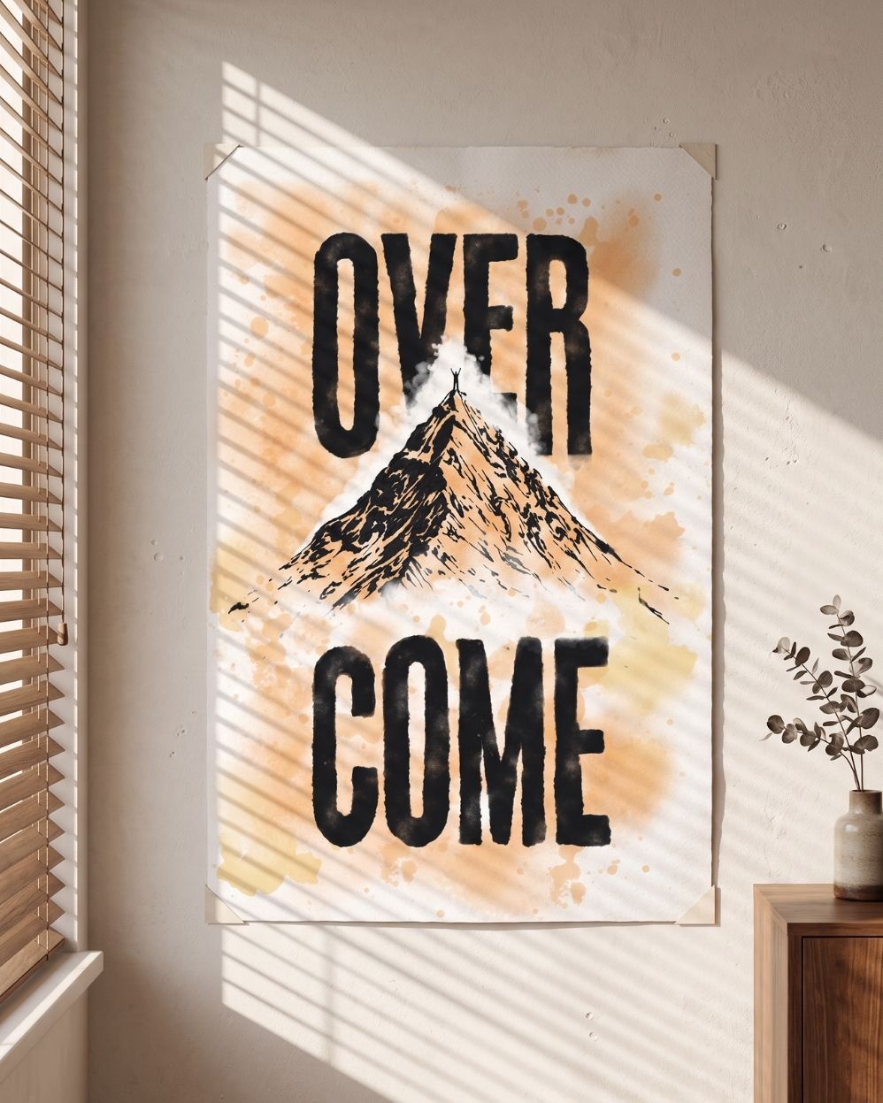 Overcome Mountain Poster | Motivational Wall Art | Inspirational Adventure Print | Success Mindset Decor | Climbing Art