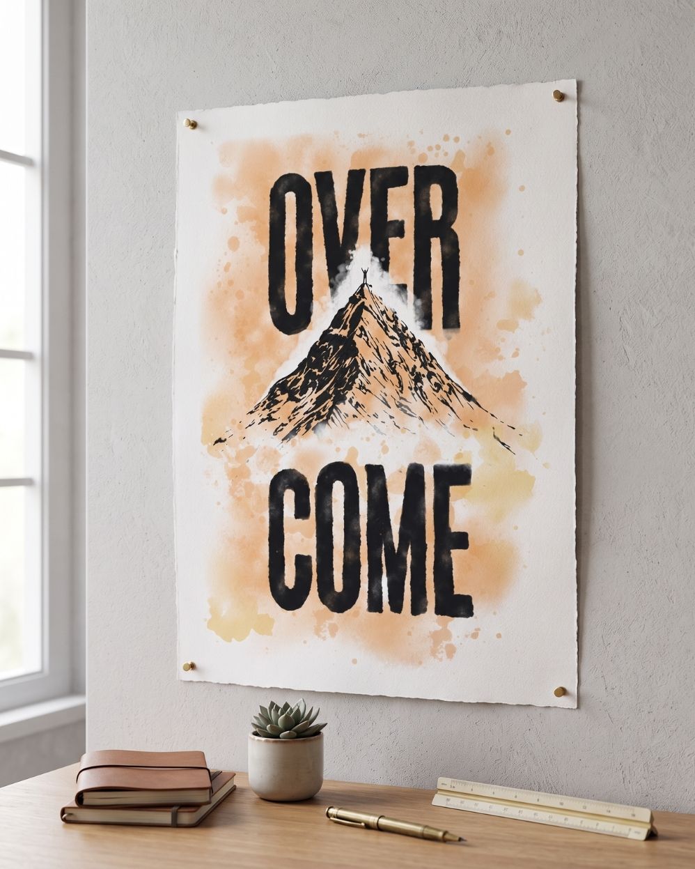 Overcome Mountain Poster | Motivational Wall Art | Inspirational Adventure Print | Success Mindset Decor | Climbing Art