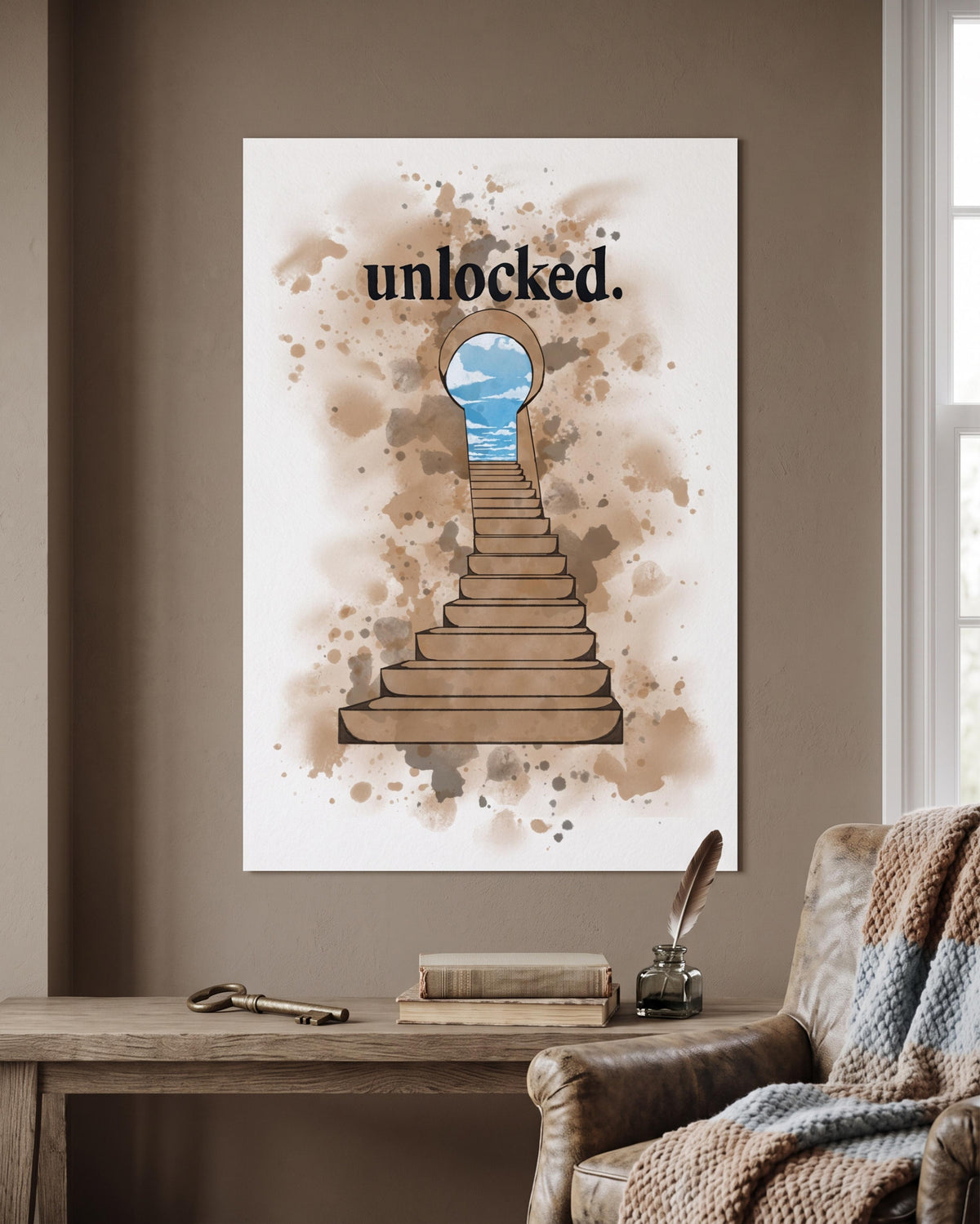Unlocked Poster | Opportunity Wall Art | Inspirational Keyhole Print | Growth Mindset Decor | Motivational Art
