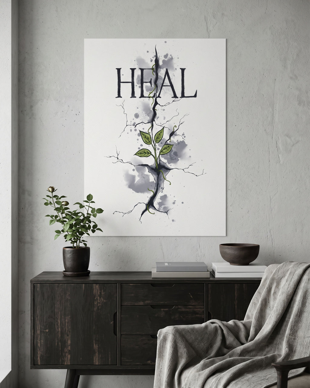 Heal Botanical Print | Growth Through Resilience Poster | Minimalist Inspirational Decor
