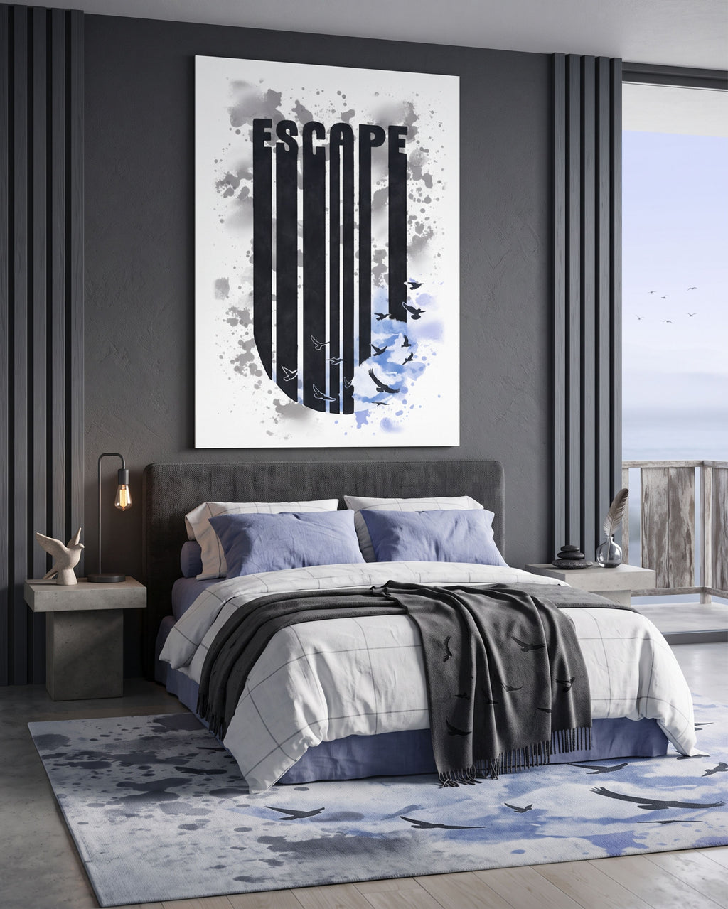 Escape Wall Art Print | Freedom Typography Poster | Birds & Sky Inspirational Artwork | Minimalist Motivational Decor