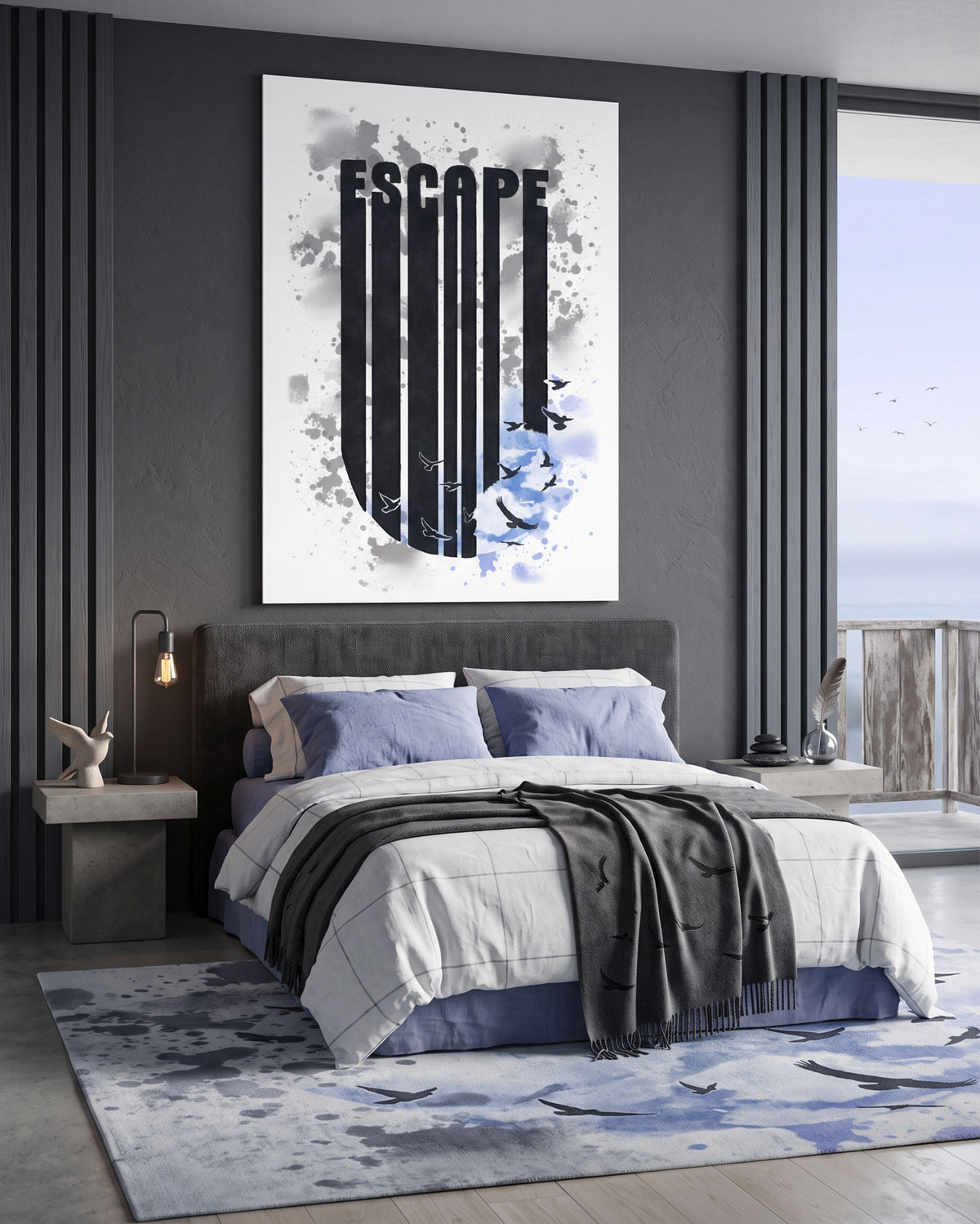 Escape Wall Art Print | Freedom Typography Poster | Birds & Sky Inspirational Artwork | Minimalist Motivational Decor