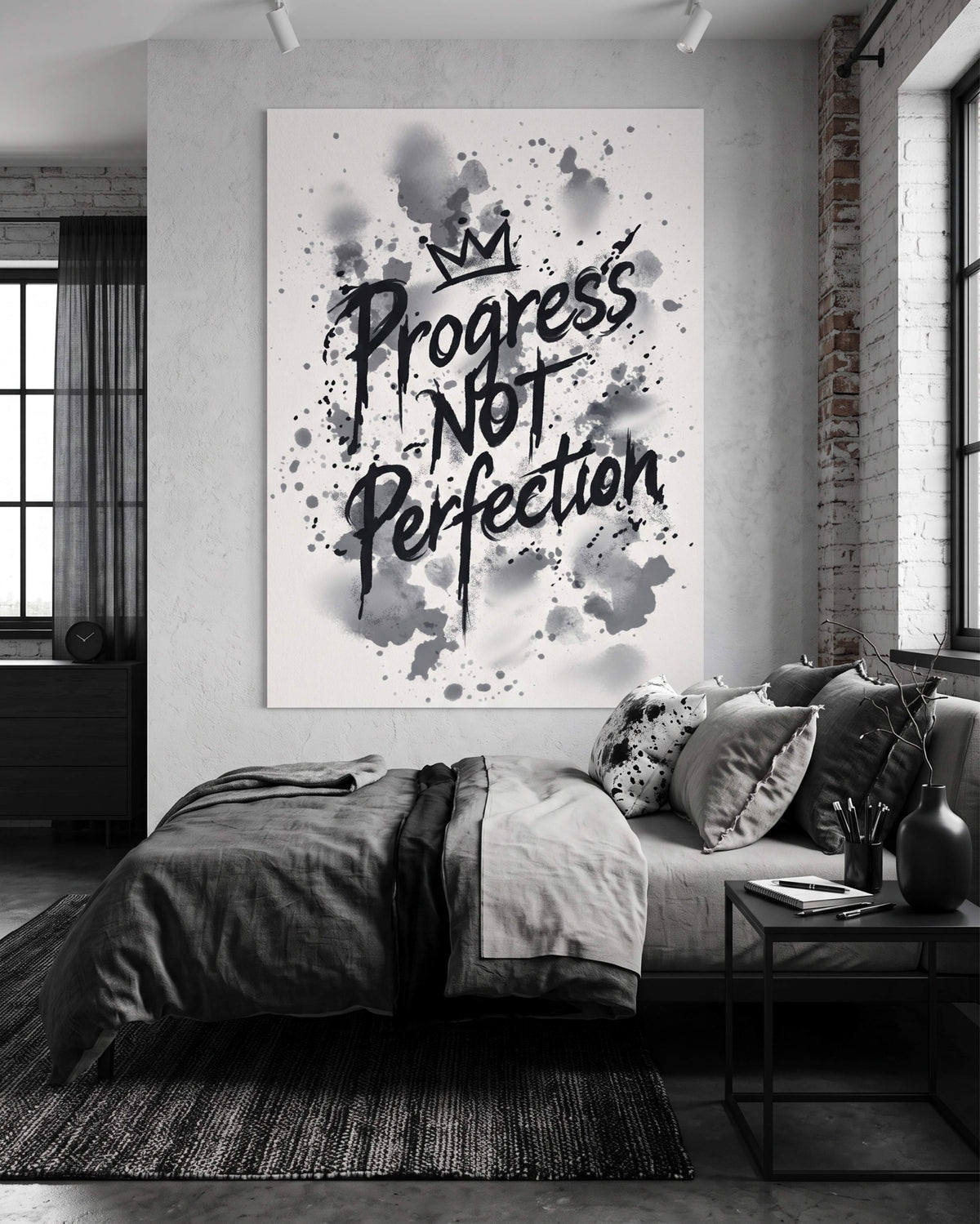 Progress Not Perfection Wall Art | Inspirational Quote Print | Motivational Typography Poster | Self Growth Decor
