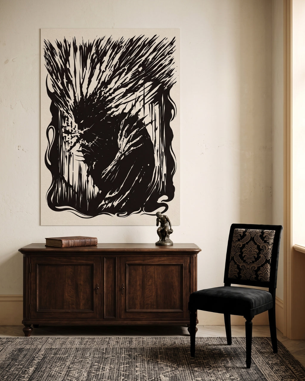 Dark Fantasy Rage Print | Abstract Gothic Wall Art | Dark Academia Linocut Poster | Moody Decor | Anger
