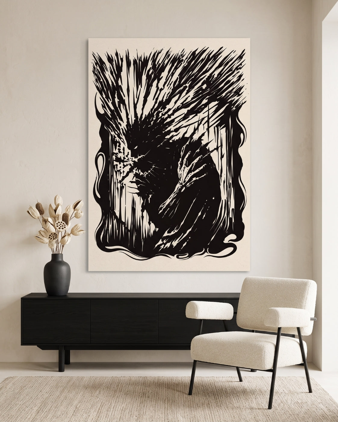 Dark Fantasy Rage Print | Abstract Gothic Wall Art | Dark Academia Linocut Poster | Moody Decor | Anger