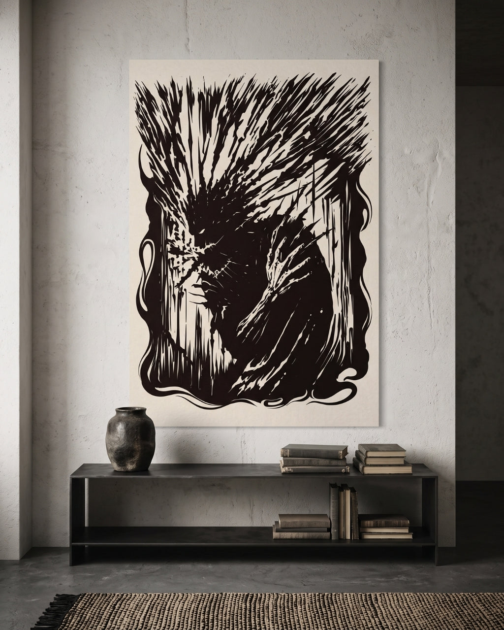 Dark Fantasy Rage Print | Abstract Gothic Wall Art | Dark Academia Linocut Poster | Moody Decor | Anger