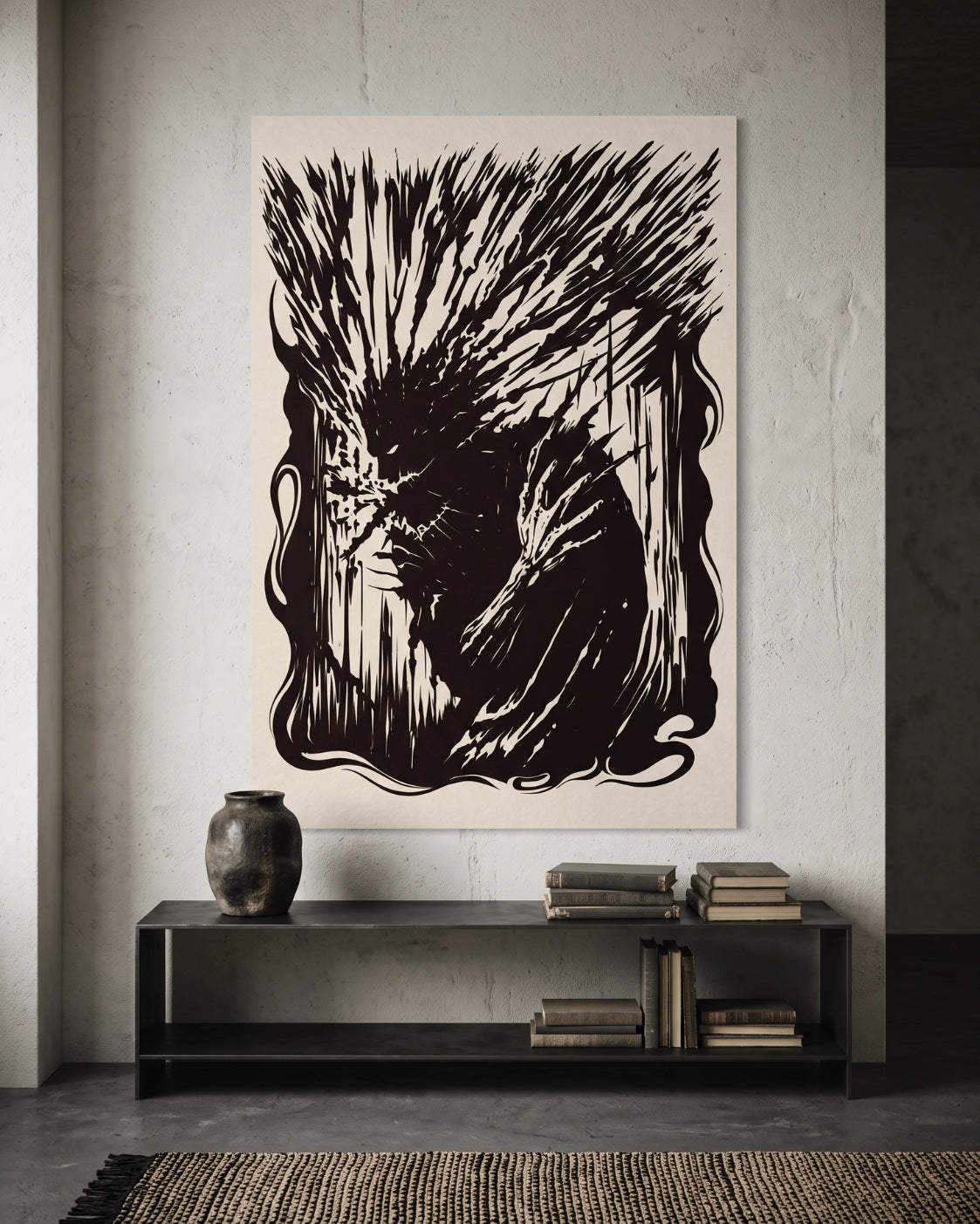 Dark Fantasy Rage Print | Abstract Gothic Wall Art | Dark Academia Linocut Poster | Moody Decor | Anger