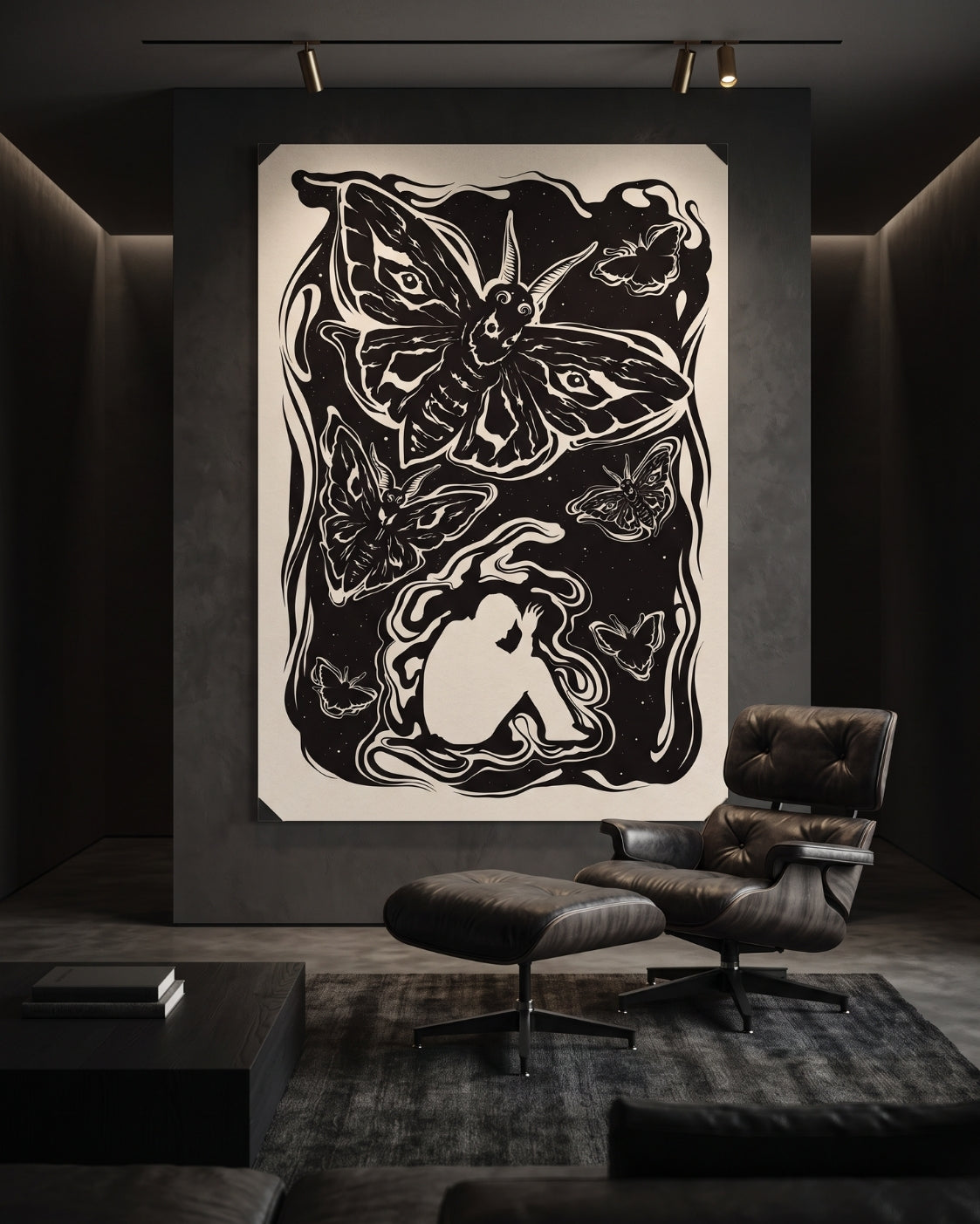Moth Wall Art Print | Dark Academia Decor | Gothic Linocut Poster | Witchy Cottagecore Art | Fear