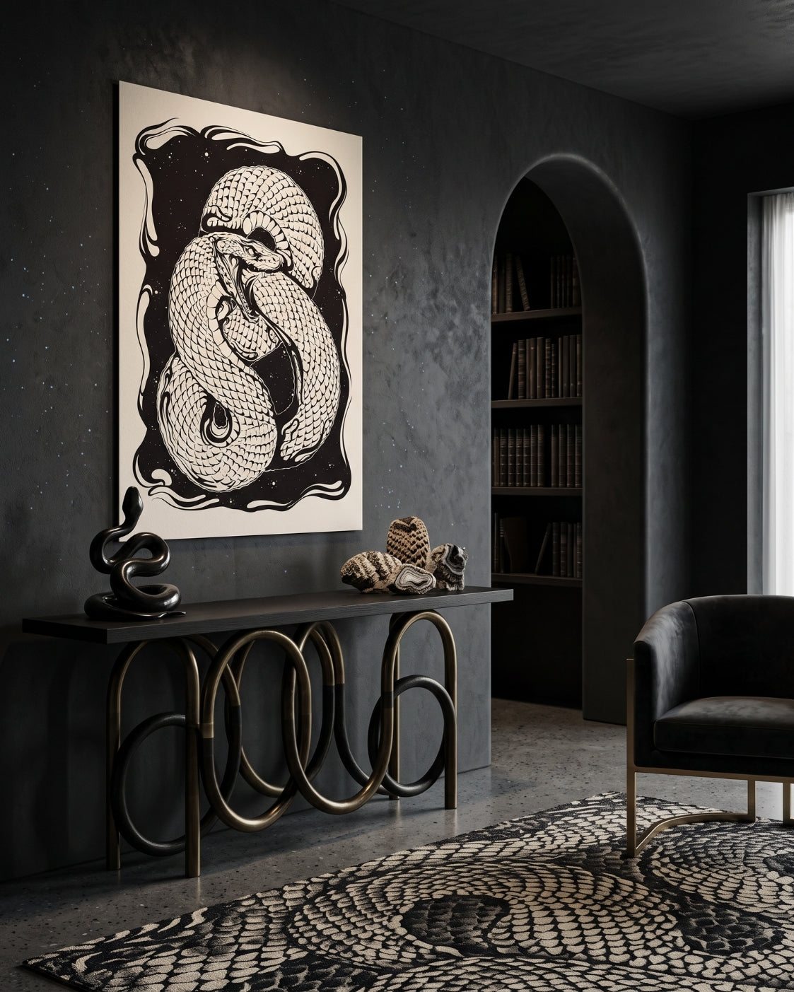 Ouroboros Snake Print | Occult Wall Art | Dark Academia Linocut Poster | Witchy Gothic Decor | Obsession
