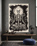 Meditating Skeleton Print | Memento Mori Wall Art | Gothic Linocut Poster | Zen Skull Decor | Acceptance