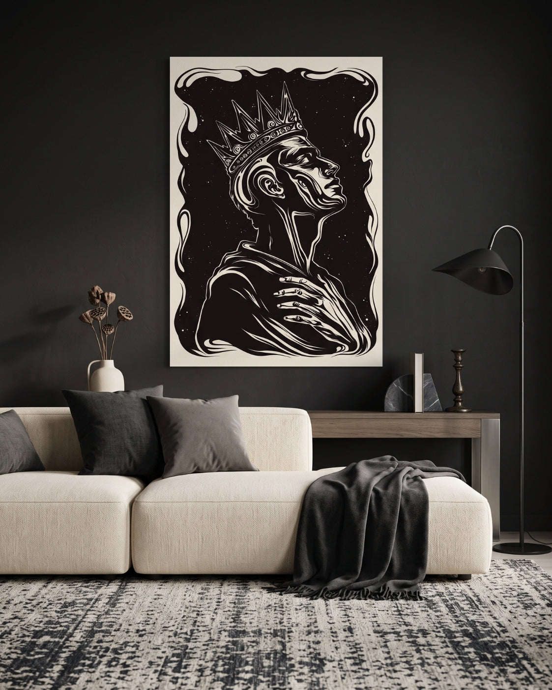 Crowned King Linocut Print | Seven Deadly Sins Pride Art | Gothic Dark Academia Wall Art | Moody Living Room Decor