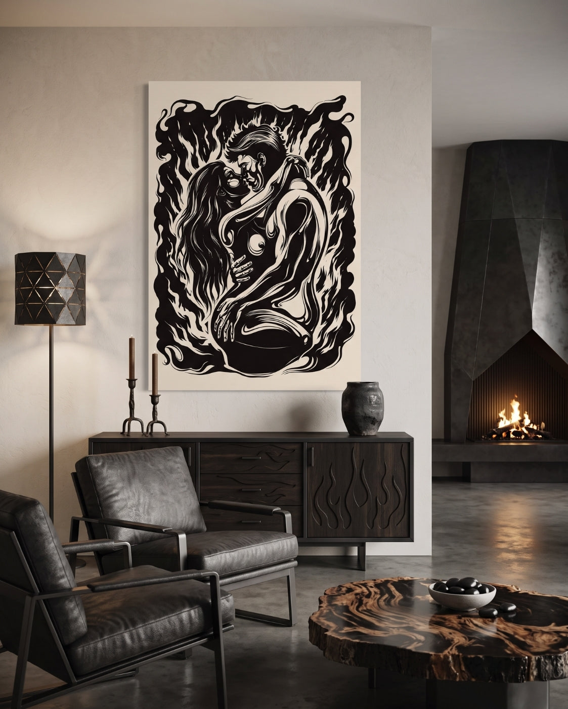 Lovers Embrace Linocut Print | Seven Deadly Sins Lust Art | Dark Romantic Bedroom Wall Art | Gothic Home Decor