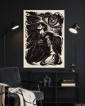 Giant Eye Figure Linocut Print | Seven Deadly Sins Envy Art | Gothic Dark Academia Wall Art | Surreal Home Decor