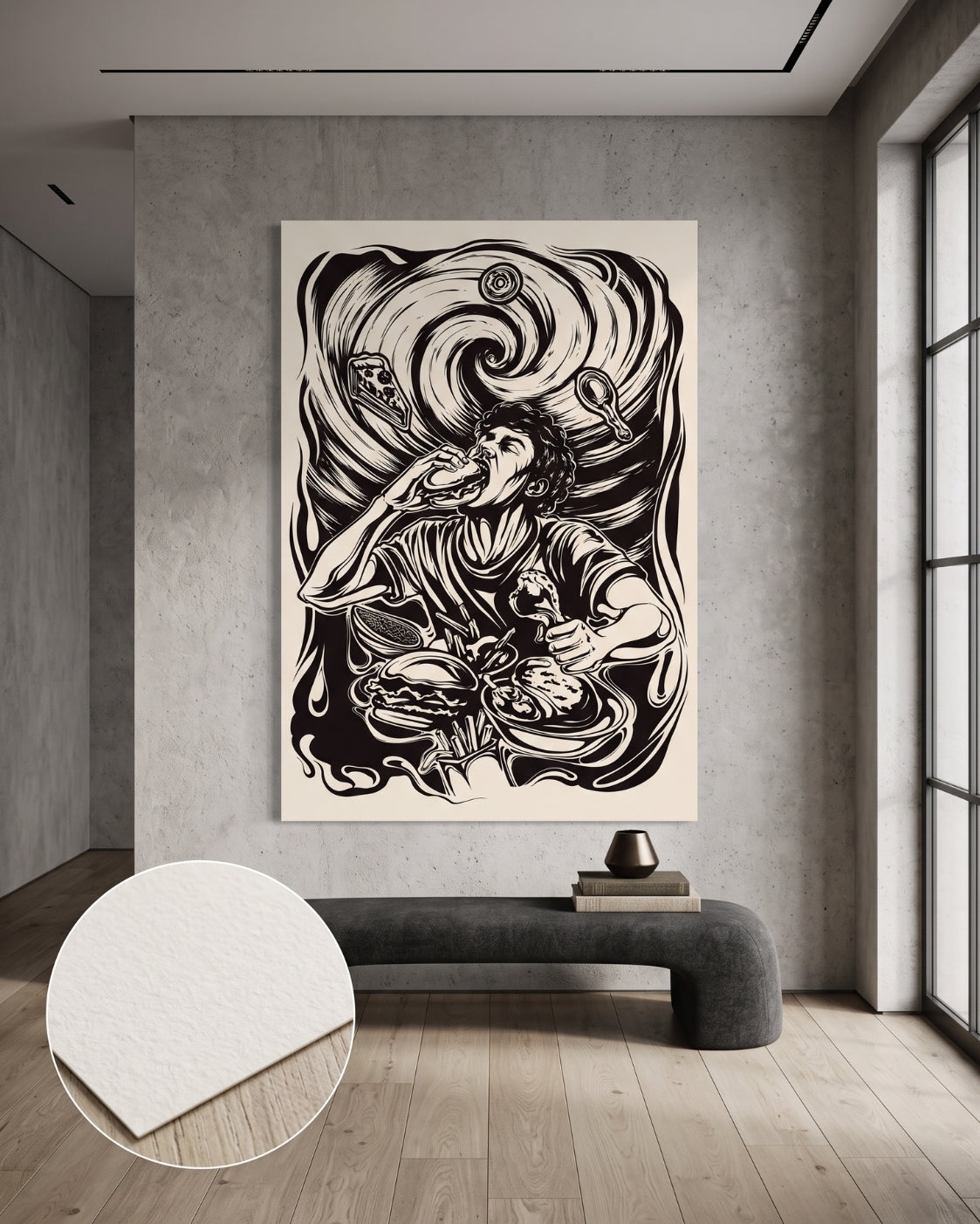 Feasting Figure Linocut Print | Seven Deadly Sins Gluttony Art | Gothic Kitchen Wall Art | Dark Academia Dining Decor
