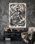 Feasting Figure Linocut Print | Seven Deadly Sins Gluttony Art | Gothic Kitchen Wall Art | Dark Academia Dining Decor