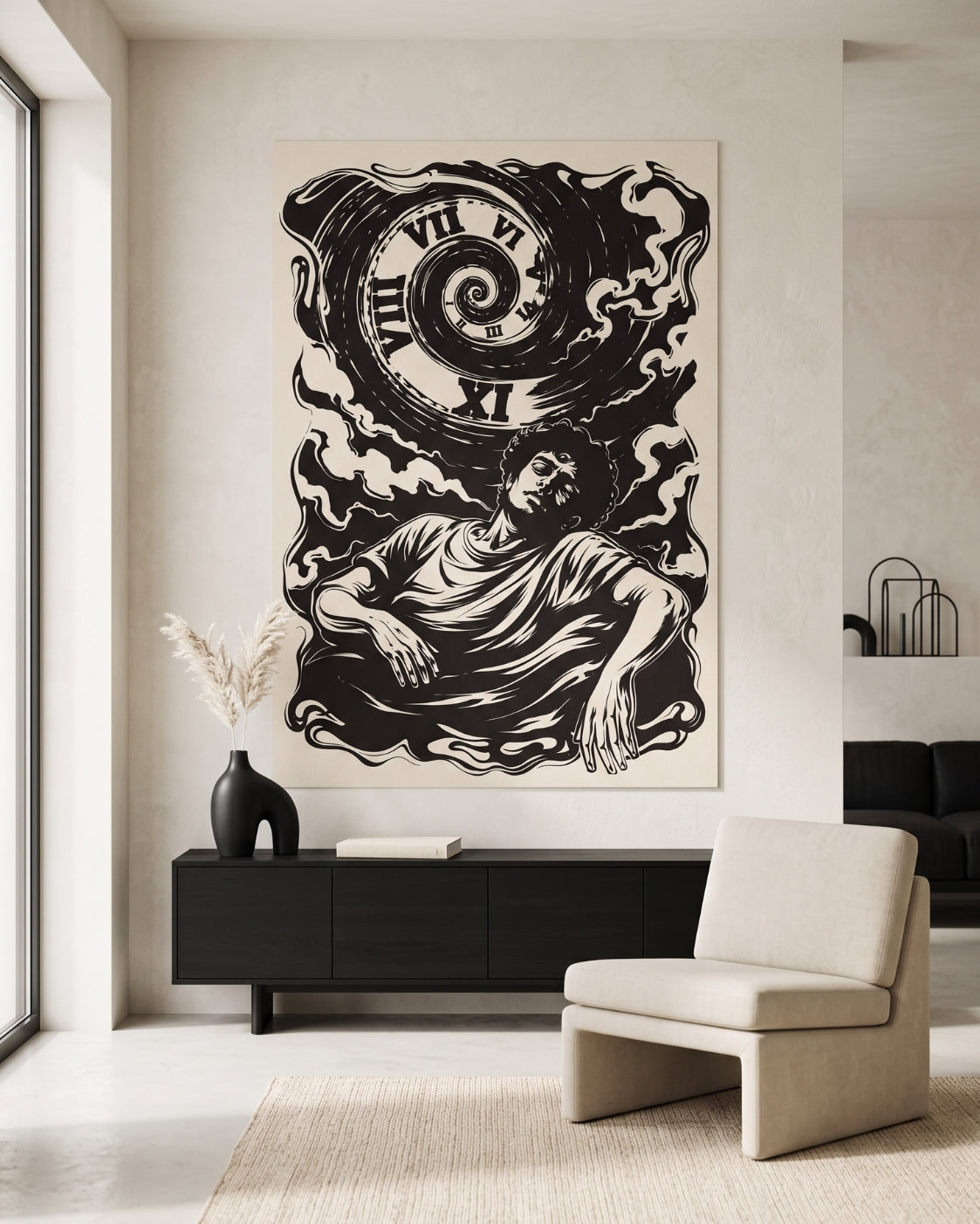 Gothic Clock Linocut Print | Seven Deadly Sins Sloth Art | Vintage Dark Academia Wall Art | Moody Office Decor
