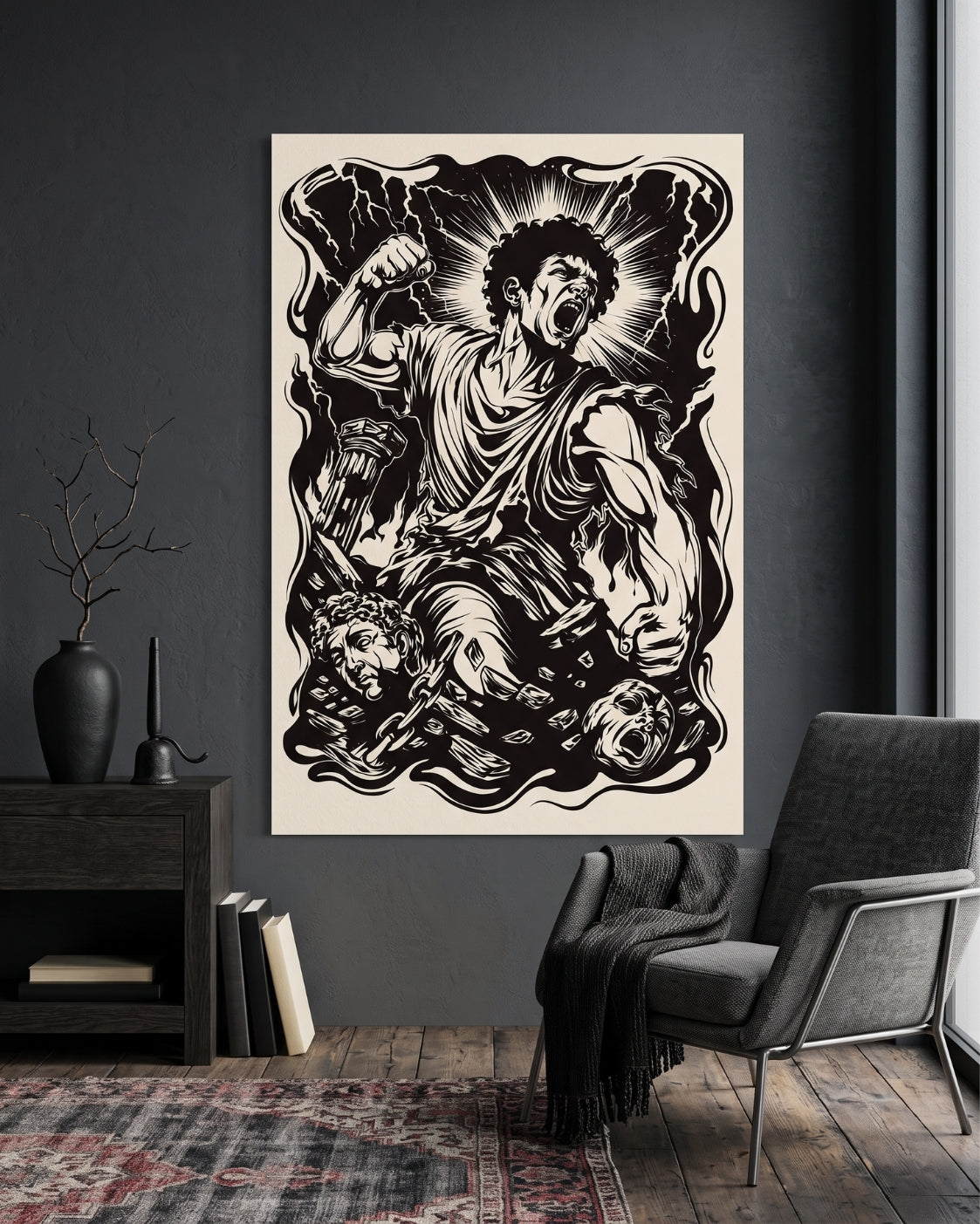 Screaming Man Linocut Print | Seven Deadly Sins Wrath Art | Gothic Dark Academia Wall Art | Moody Living Room Decor