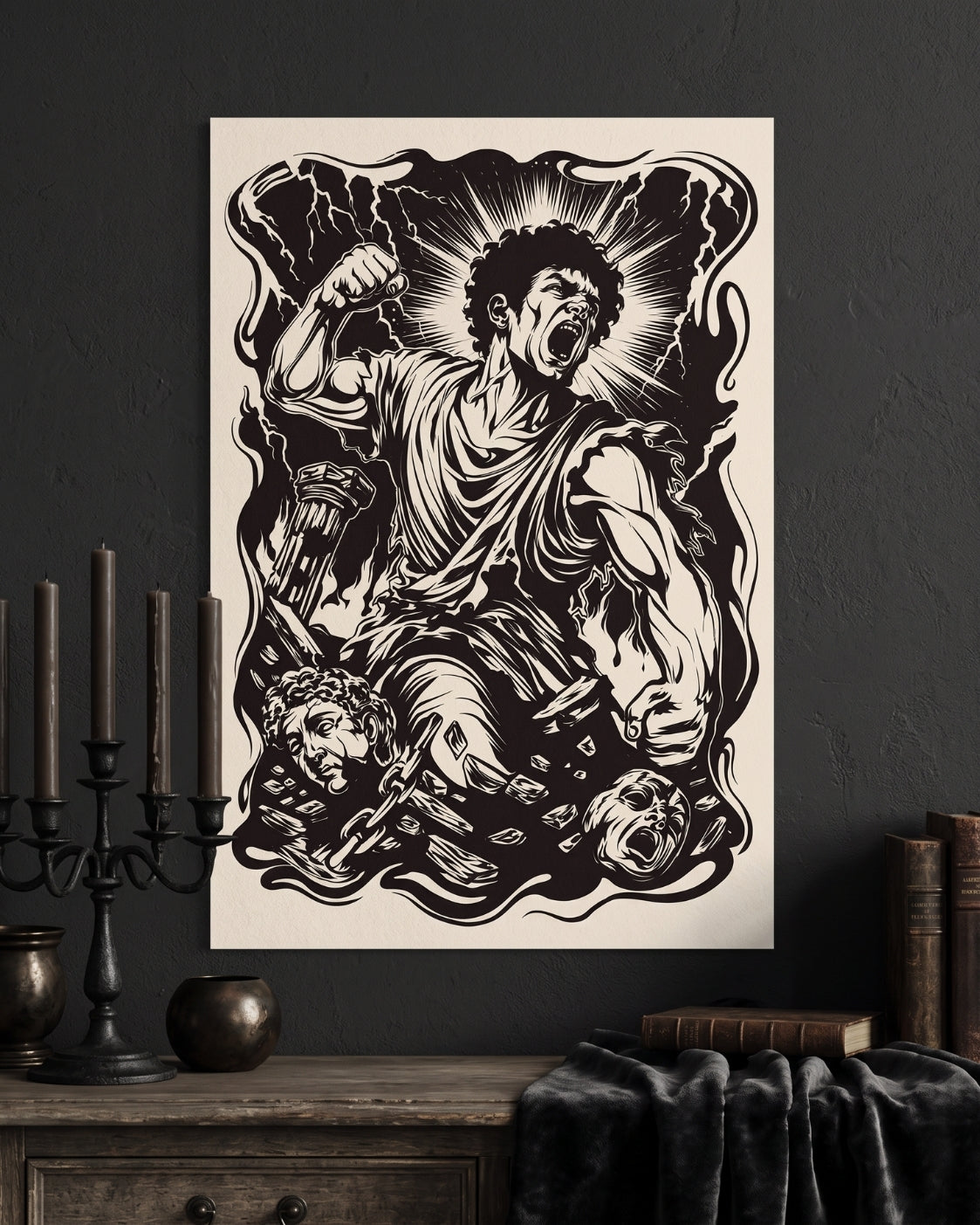 Screaming Man Linocut Print | Seven Deadly Sins Wrath Art | Gothic Dark Academia Wall Art | Moody Living Room Decor
