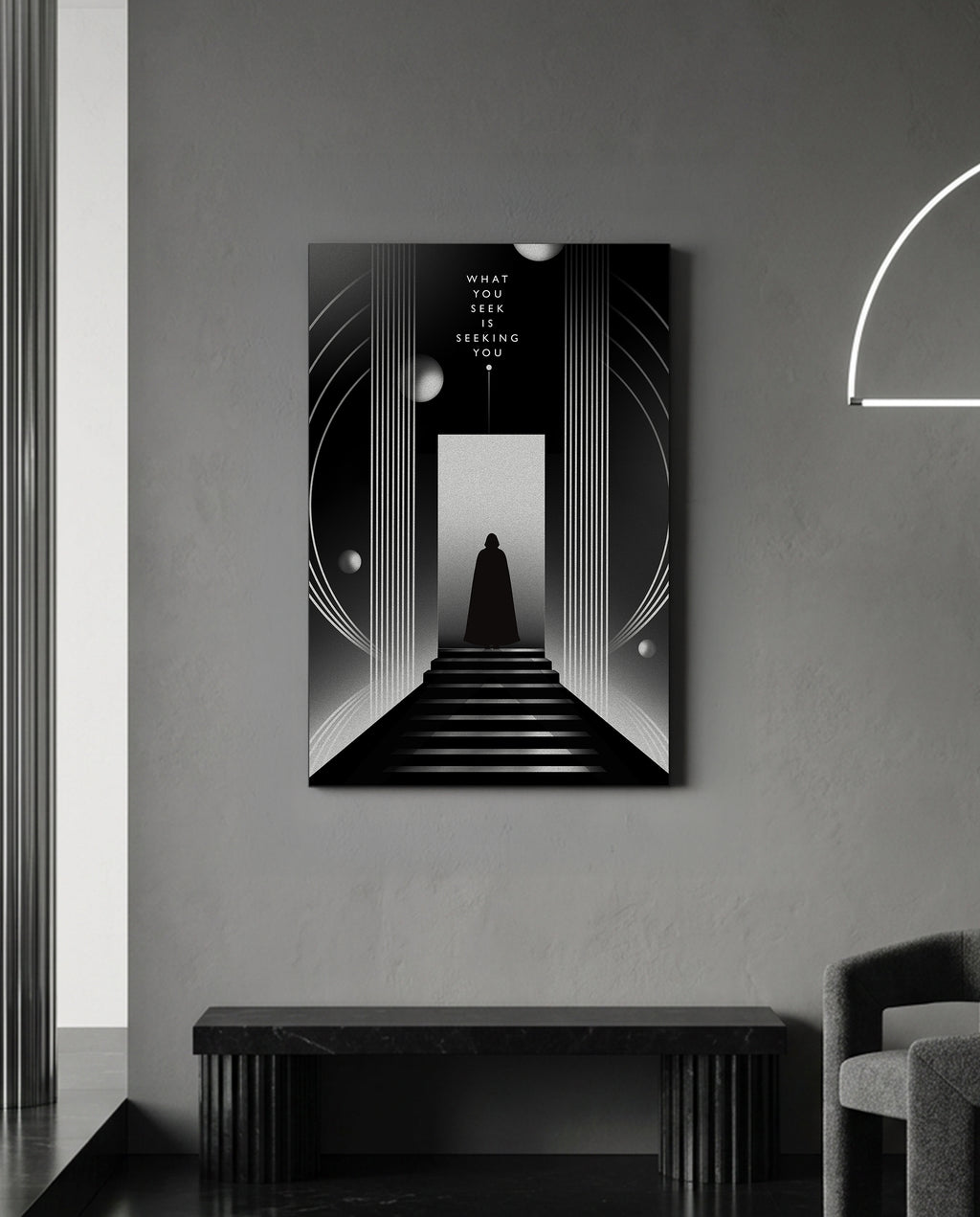 What You Seek Is Seeking You Poster | Rumi Quote Black and White Art Print