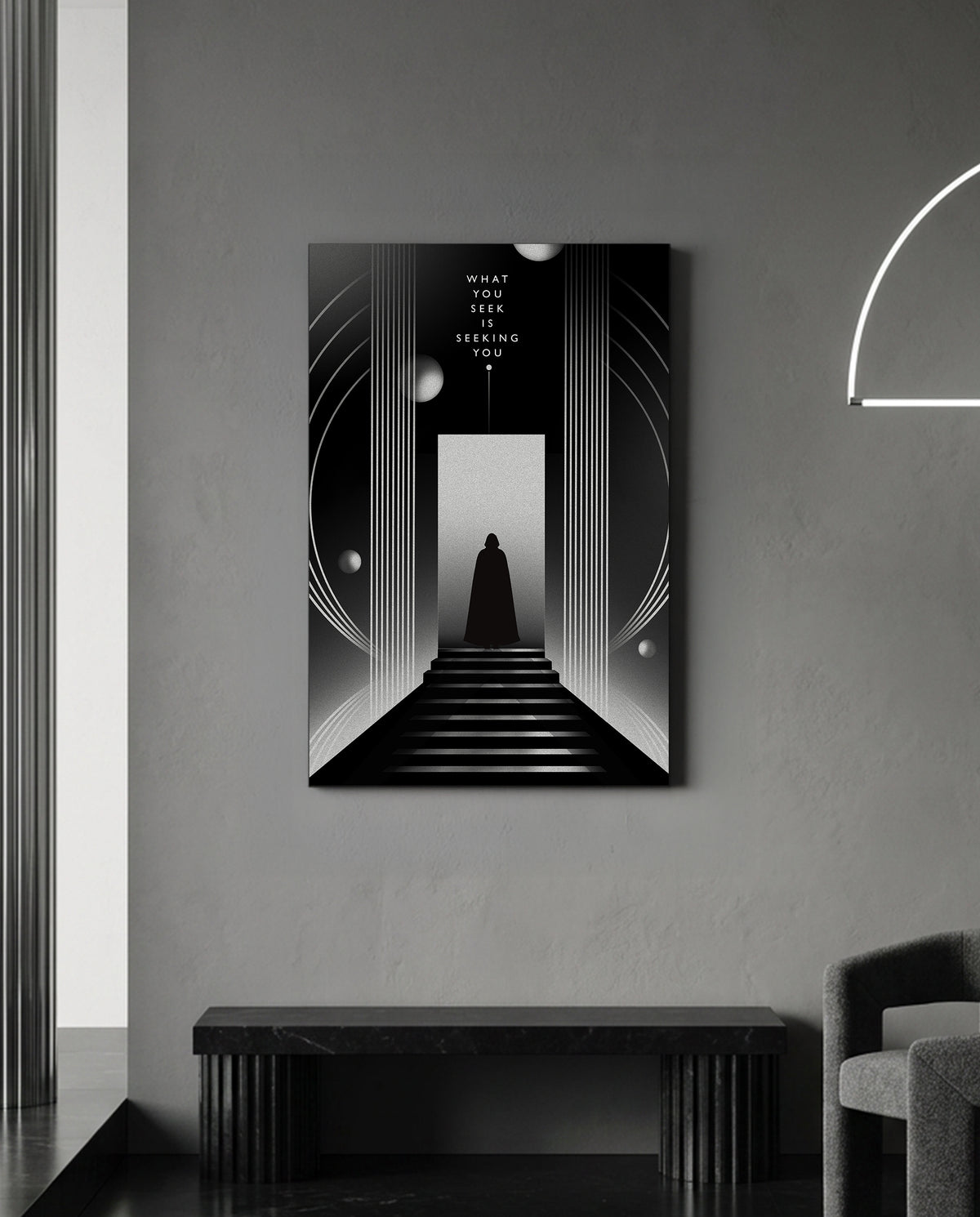 What You Seek Is Seeking You Poster | Rumi Quote Black and White Art Print