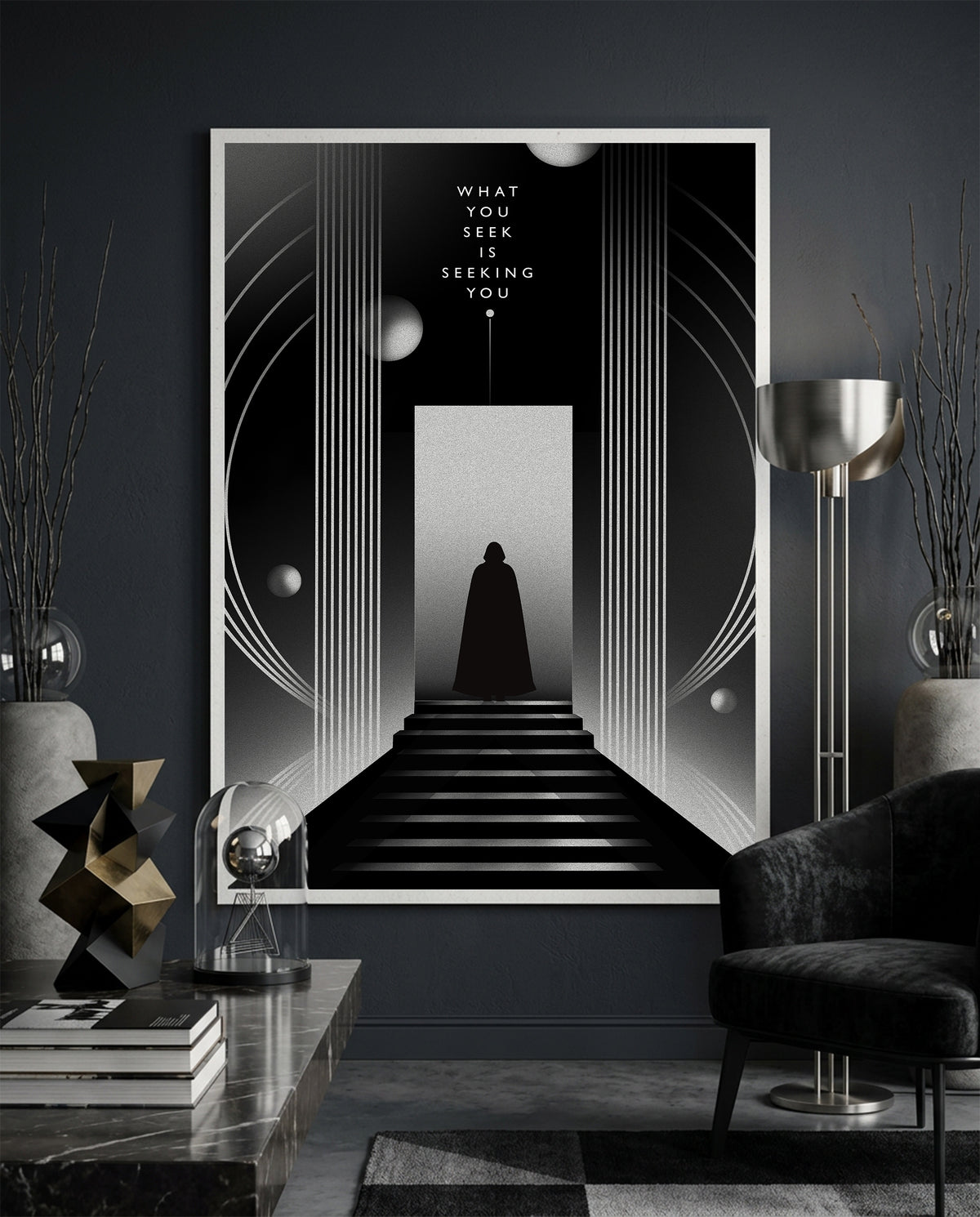 What You Seek Is Seeking You Poster | Rumi Quote Black and White Art Print