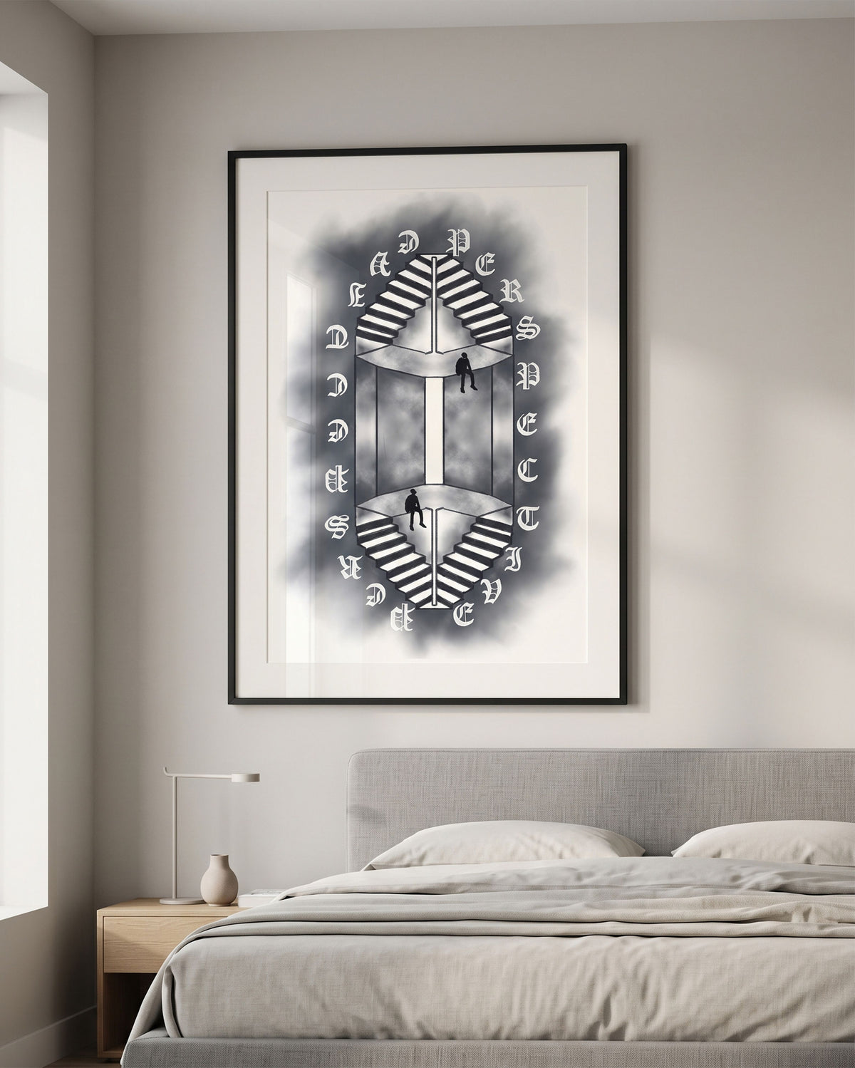 Infinite Staircase Poster | Dark Surreal Optical Illusion Print, Gothic Decor